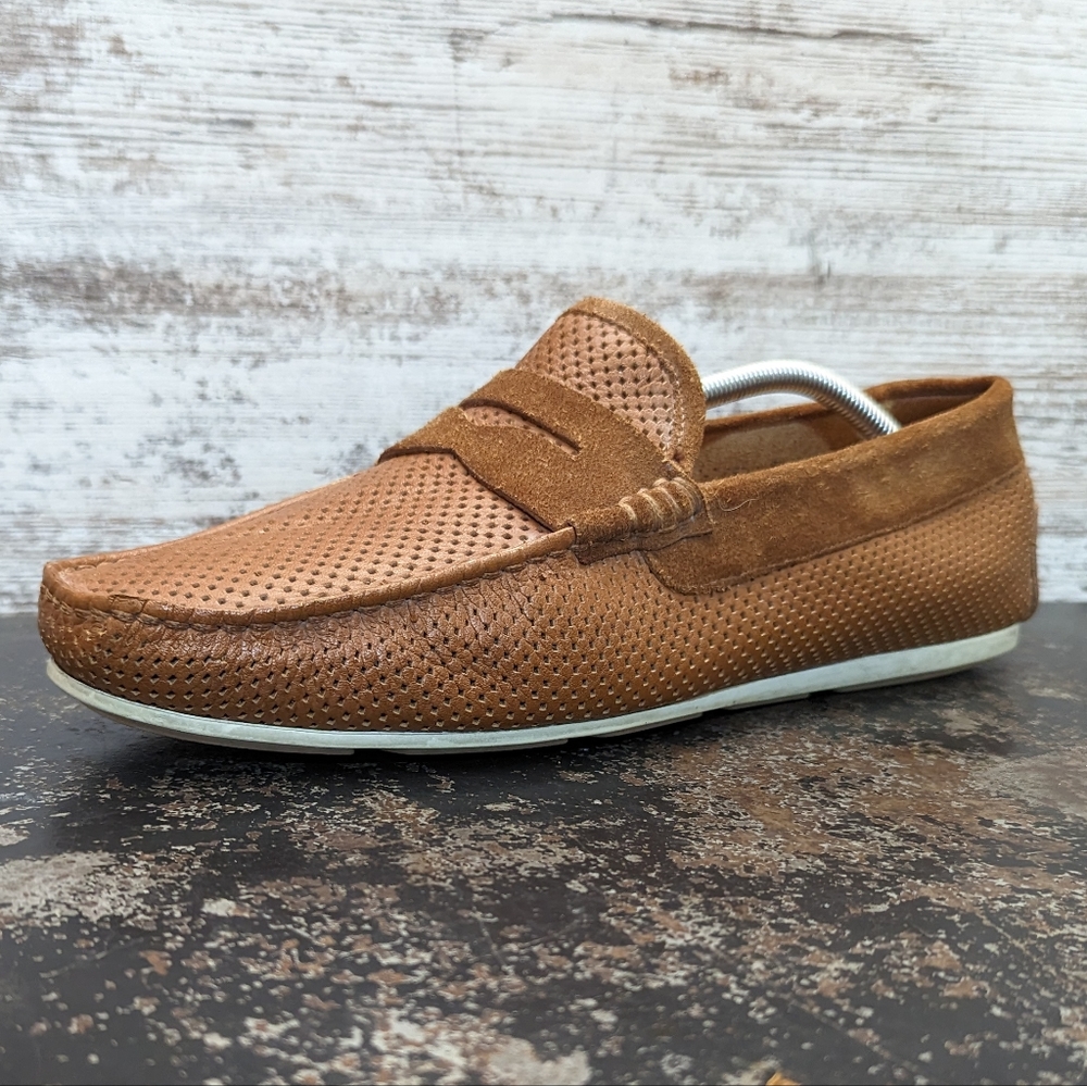Santoni Driving Loafers Shoes Sz 10.5 M Used Made in Italy Perforated Venetian